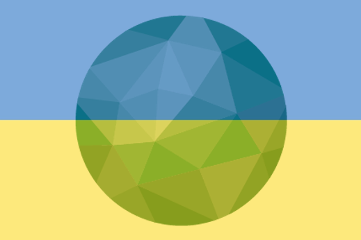 Ukranian flag in blue and yellow with HPH logo